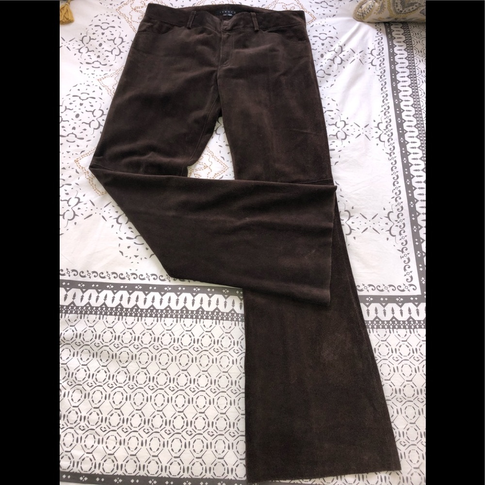 THEORY CHOCOLATE SUEDE BOOTCUT PANTS